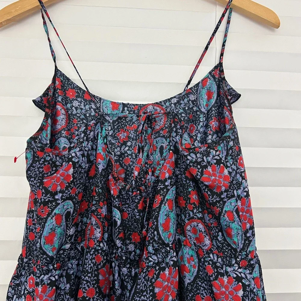 American Eagle Paisley Floral Boho Mini Dress Navy Red Teal Large L/G